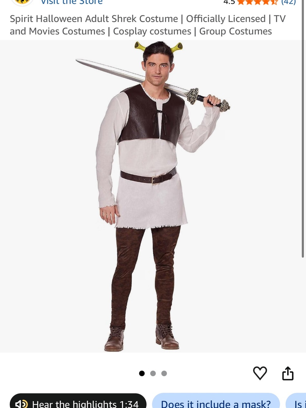 Spirit Halloween Shrek adult Costume Tunic